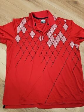 Izod Golf Short Sleeve Polo Red Diamond Pattern Mens Large L
